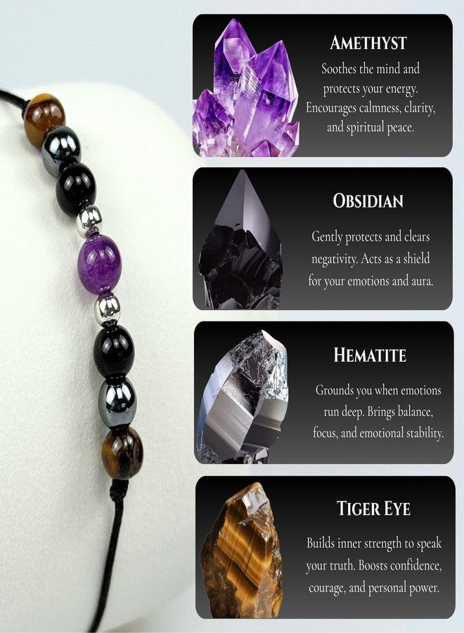TLOEP Empathy Protection Crystal Bracelet - Natural Healing Stones for Anxiety Relief & Emotional Support - Amethyst Hematite Tiger Eye Obsidian Beaded Jewelry for Women Men - Image 2